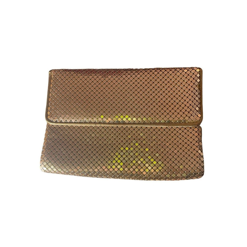 Whiting And Davis Gold Mesh Clutch With Crossbody Strap Vintage EUC‎